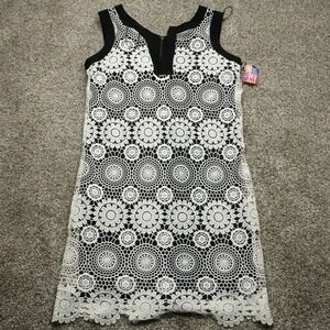 R&M Richards Dress Women's 14‎ Ivory Black Lace Sleeveless Made in USA